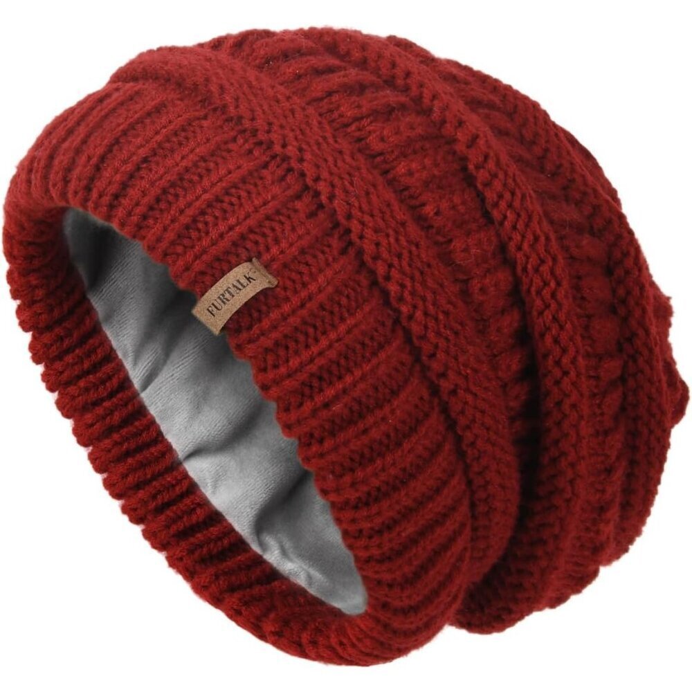 Women's Fleece Lined Knit Beanie Hat Slouchy Warm Winter Skull Cap